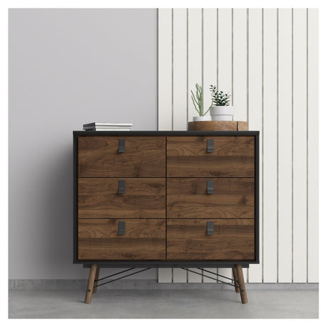 Ry Double Chest of drawers 6 drawers, matte black, walnut foil, B:101