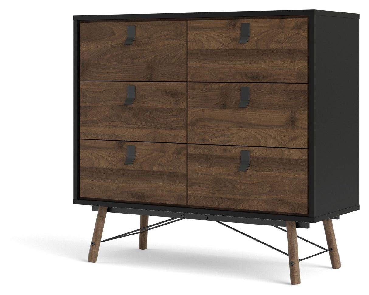 Ry Double Chest of drawers 6 drawers, matte black, walnut foil, B:101