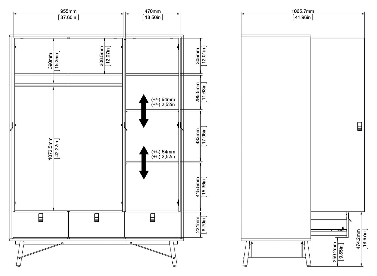 Ry Wardrobe with 3 doors, matt white