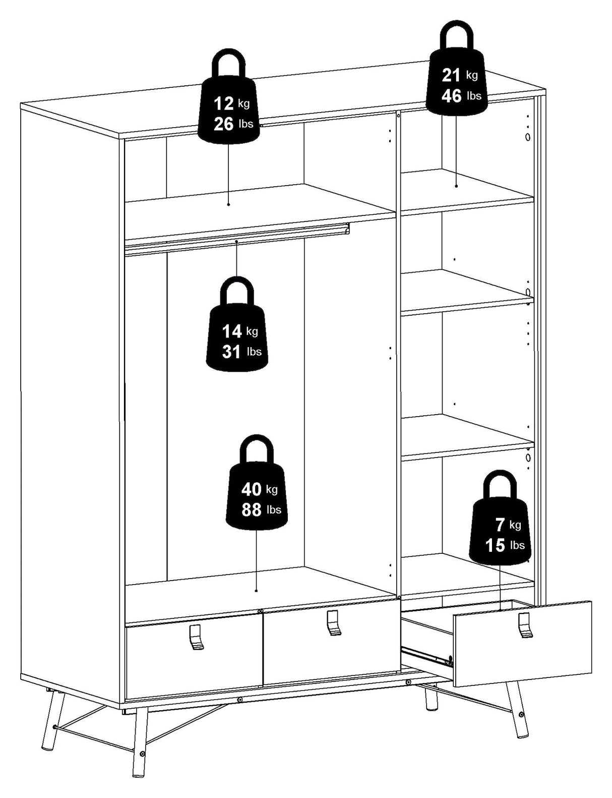 Ry Wardrobe with 3 doors, matt white