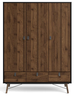 Ry Wardrobe with 3 doors, matt black, Walnut foil