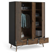 Ry Wardrobe with 3 doors, matt black, Walnut foil