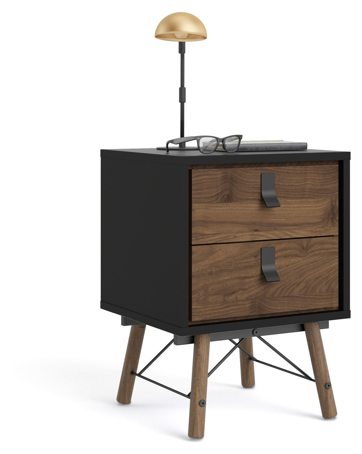 Ry Nightstand, Matt black, Walnut foil