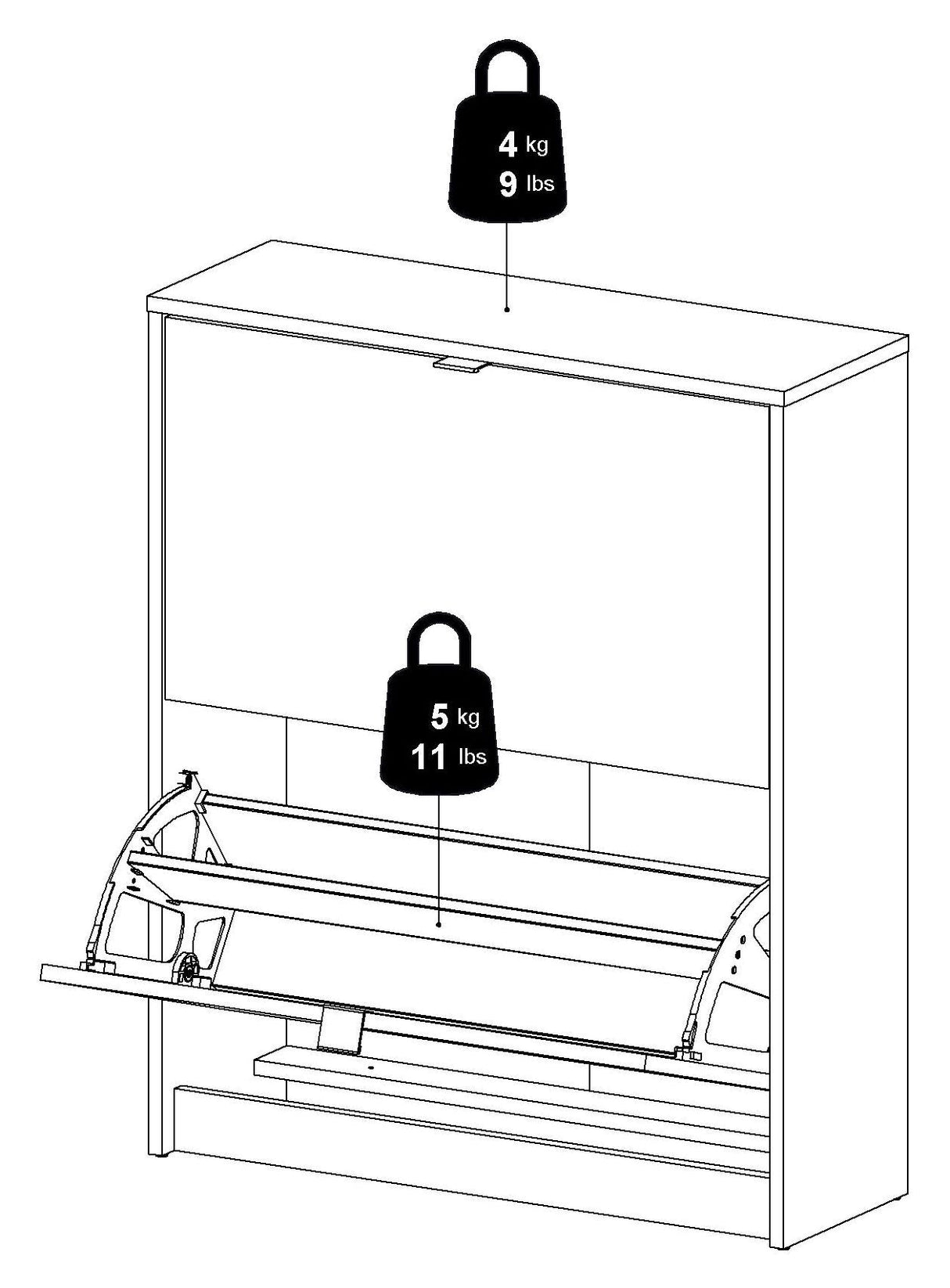 Shoes Shoe Cabinet, 2 folding doors with 2 compartments, Gray