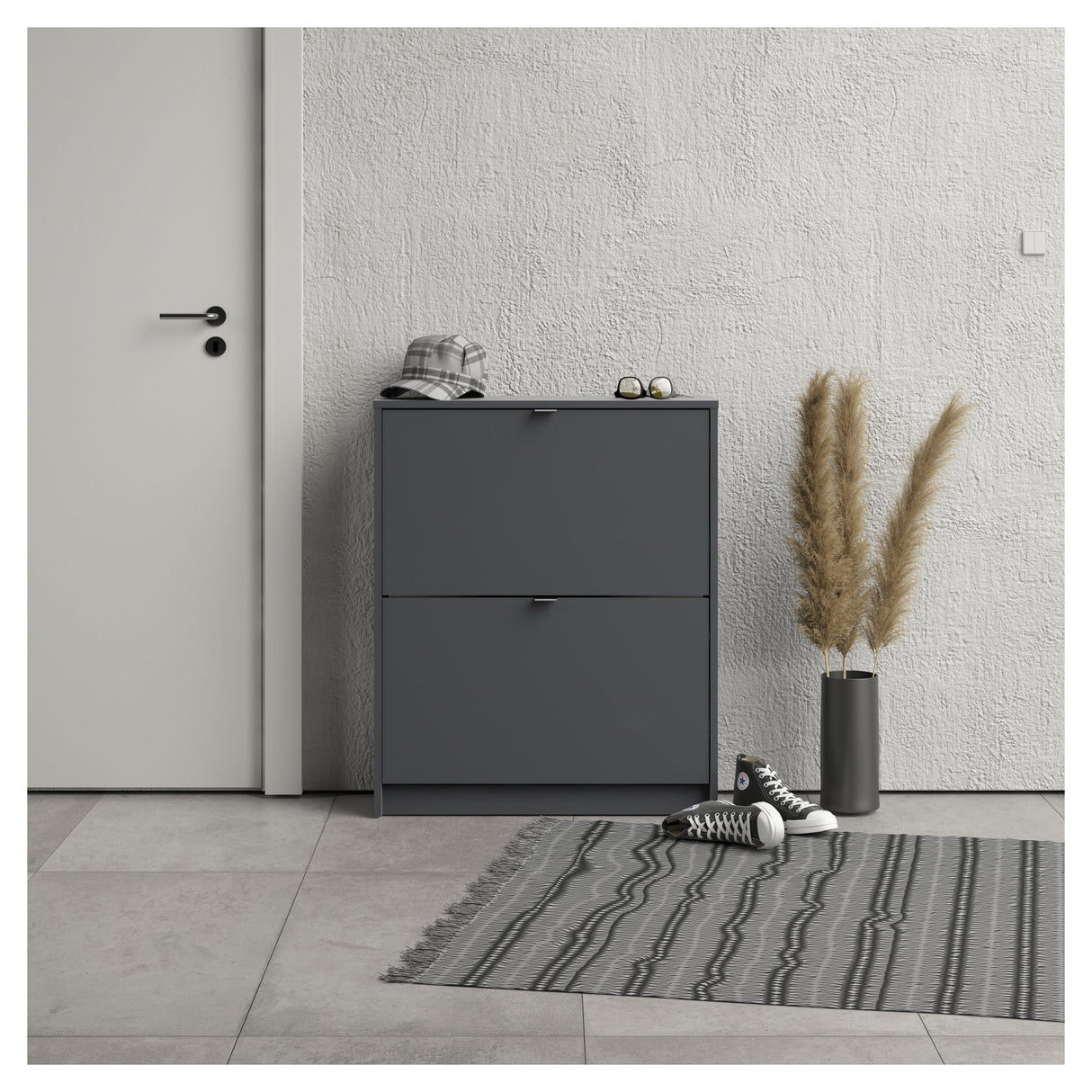 Shoes Shoe Cabinet, 2 folding doors with 2 compartments, Gray