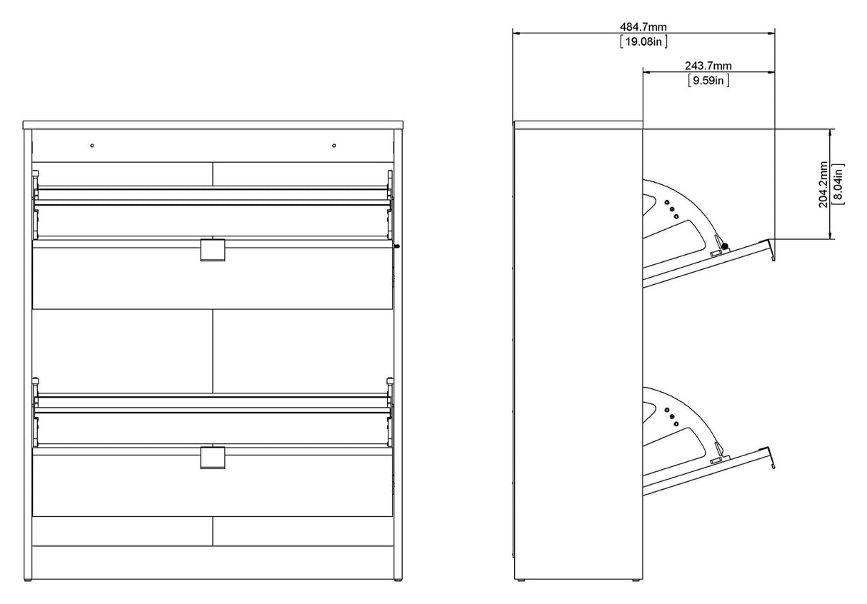 Shoes Shoe Cabinet, 2 folding doors with 2 compartments, Gray