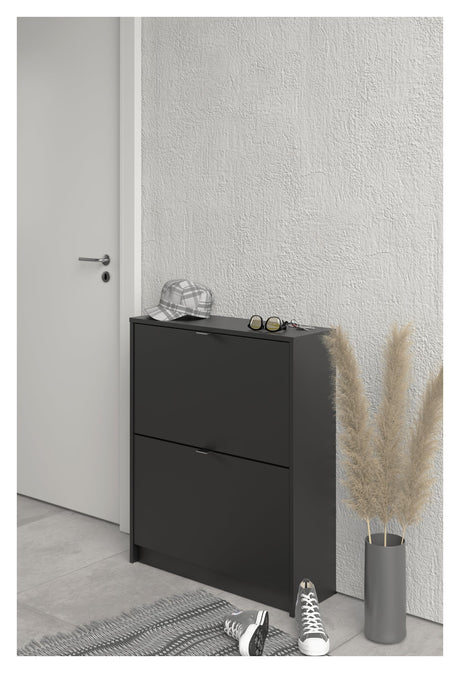 Shoes Shoe cabinet 2 folding doors with 2 compartments - Mat Black