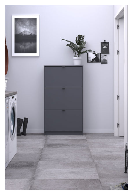 Shoes Shoe Cabinet, 3 folding doors with 2 compartments, Gray