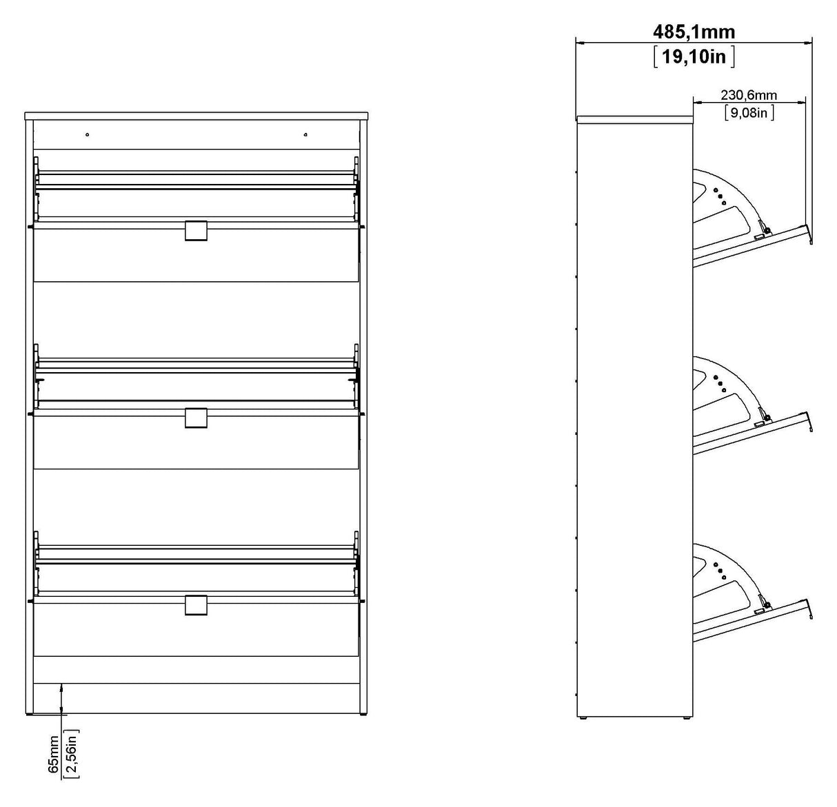 Shoes Shoe Cabinet, 3 folding doors with 2 compartments, Gray