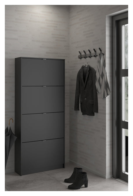 Shoes Shoe cabinet 4 folding doors with 2 compartments - Mat Black