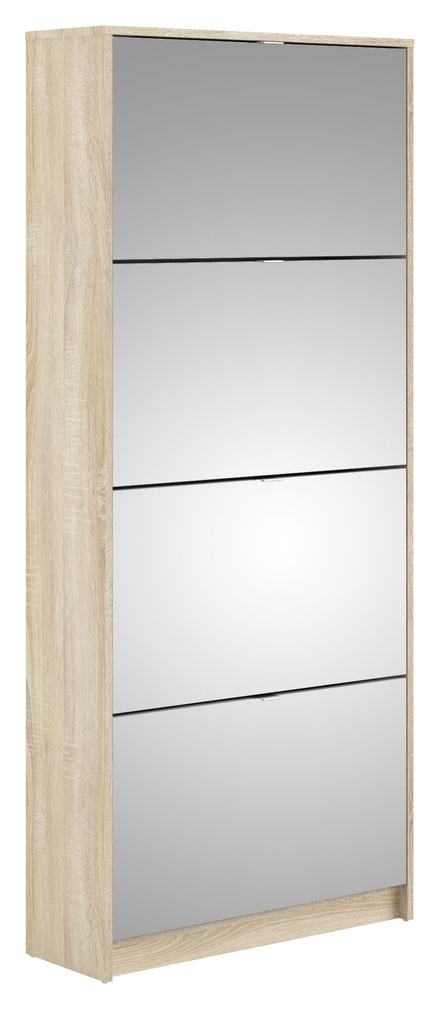 Shoes Shoe cabinet 4 mirror-folding doors with 2 compartments - Oak structure