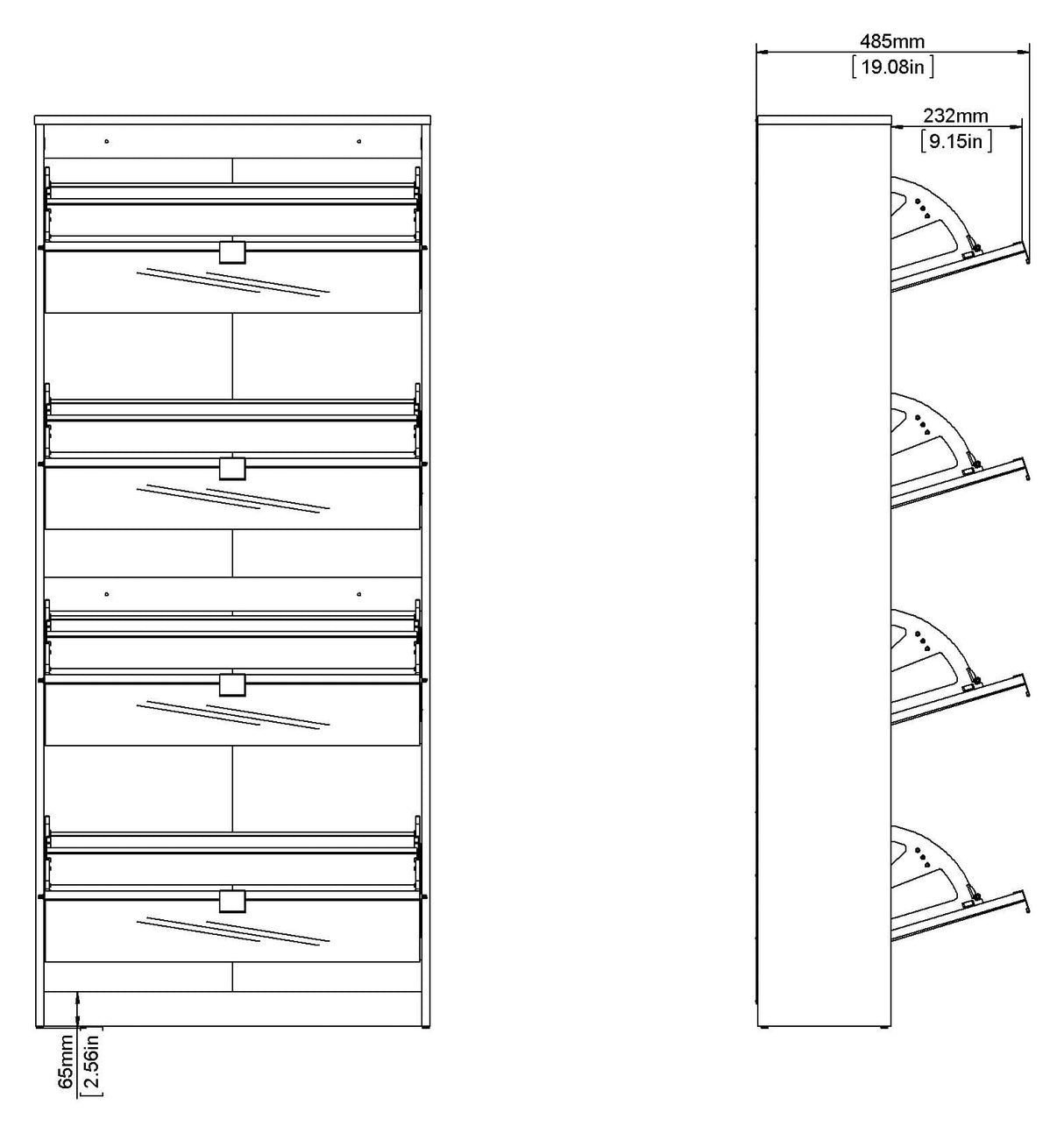 Shoes Shoe cabinet 4 mirror-folding doors with 2 compartments - Oak structure