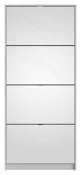 Shoes Shoe Cabinet 4 mirror-folding doors with 2 compartments - White