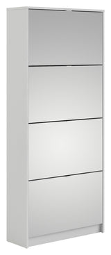 Shoes Shoe Cabinet 4 mirror-folding doors with 2 compartments - White