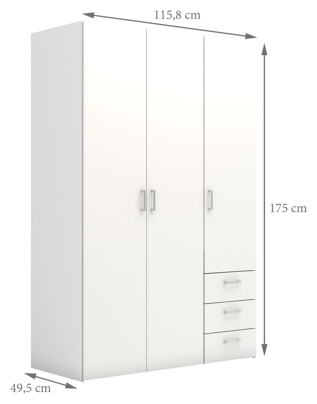 Space Wardrobe with Door, White, H:175