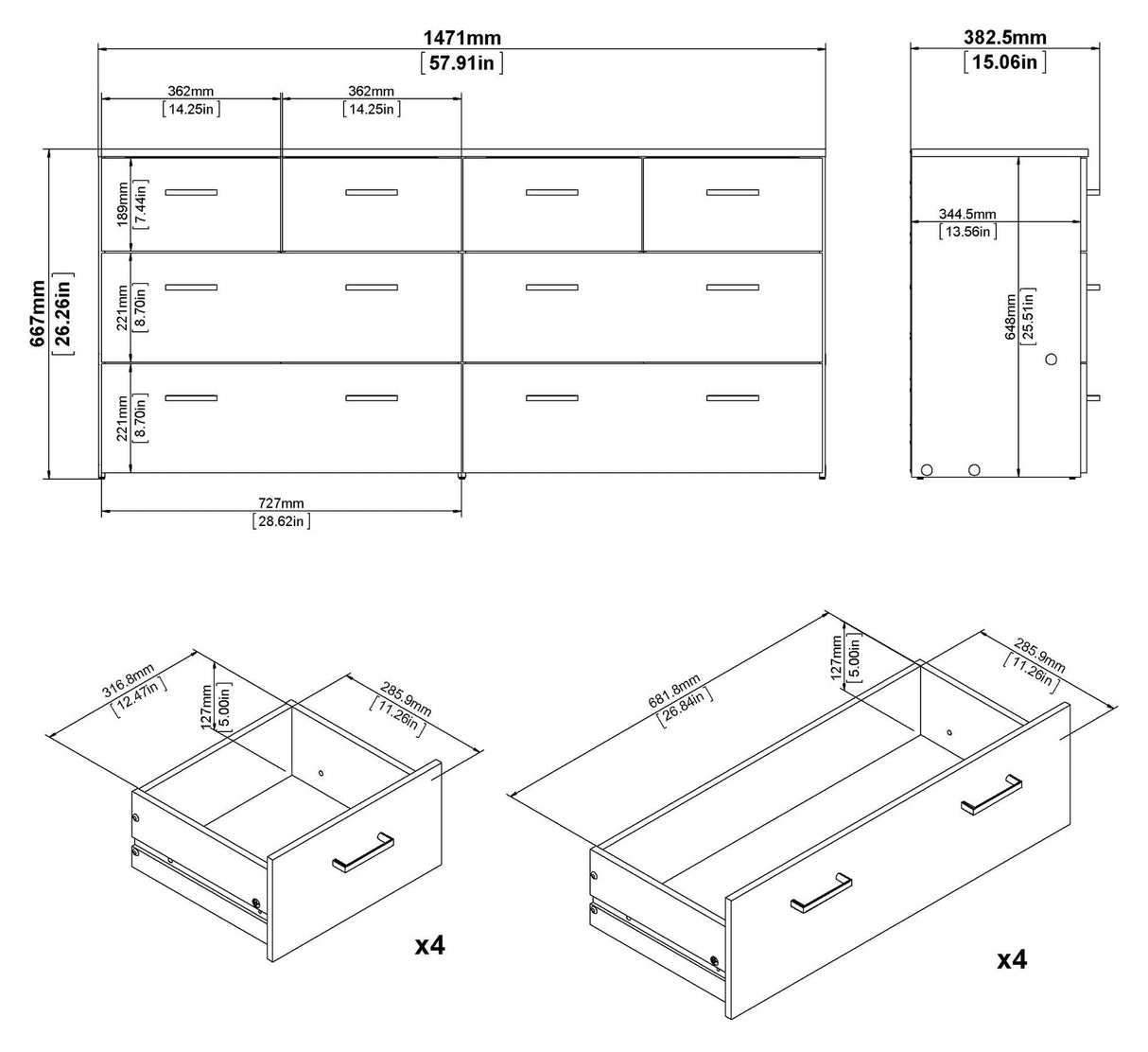 Space Chest 8 drawers, Oak-look