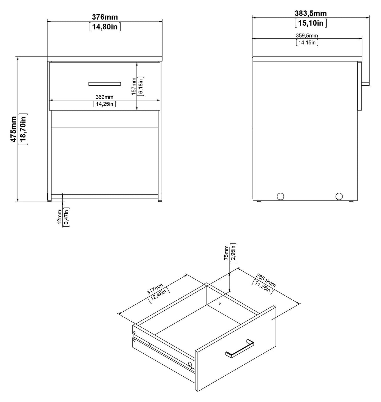 Space Nightstand, Oak-look