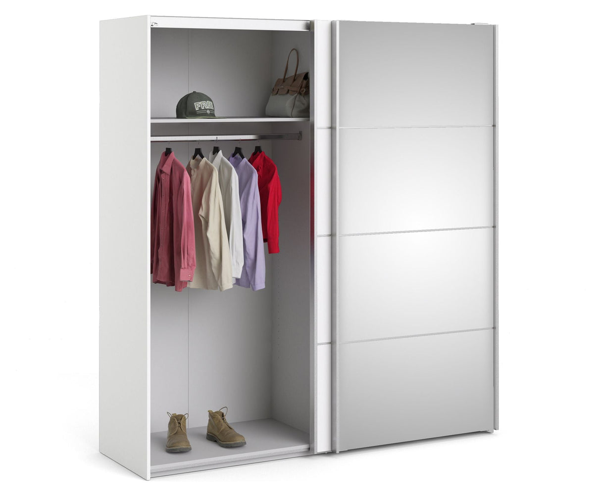 Verona Wardrobe w. 1 mirror door, White, B:182