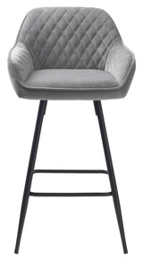 Milton bar stool SH: 67cm, Gray Velvet