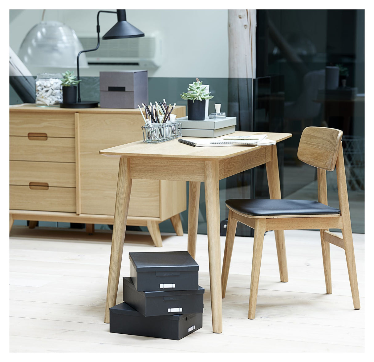 Rho Sideboard with doors and drawers, Oak veneer, B160