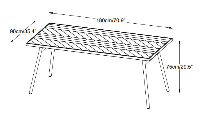 Calvi Herringbone Dining Table, Oak/Metal, 90x180