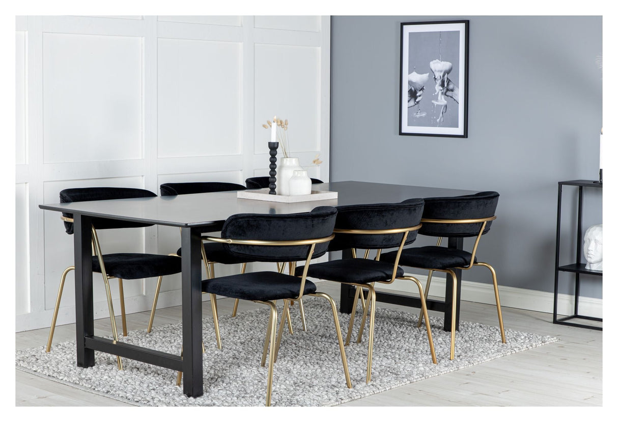 Arrow Dining chair with armrests, Black, brass