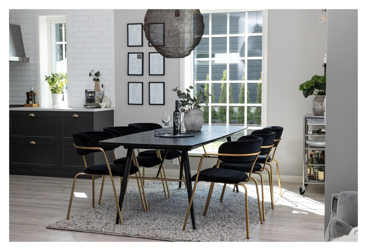 Arrow Dining chair with armrests, Black, brass