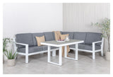 Barcelona Corner sofa with dining table, White with cushions