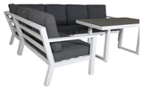 Barcelona Corner sofa with dining table, White with cushions