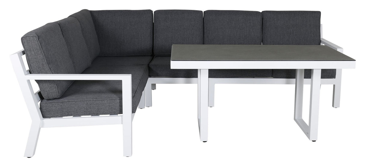 Barcelona Corner sofa with dining table, White with cushions