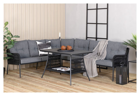 Berlin Corner sofa, black with gray cushions