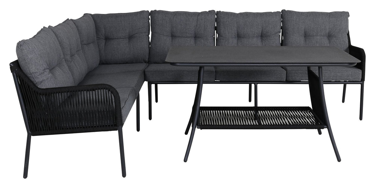 Berlin Corner sofa, black with gray cushions