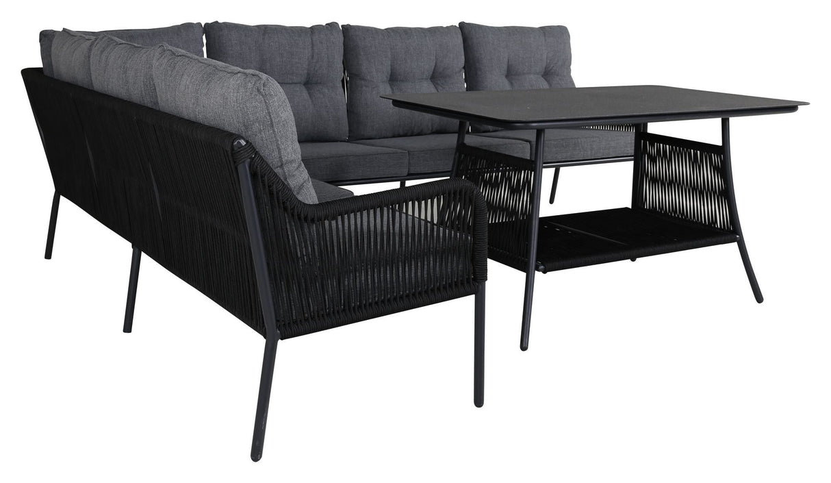 Berlin Corner sofa, black with gray cushions