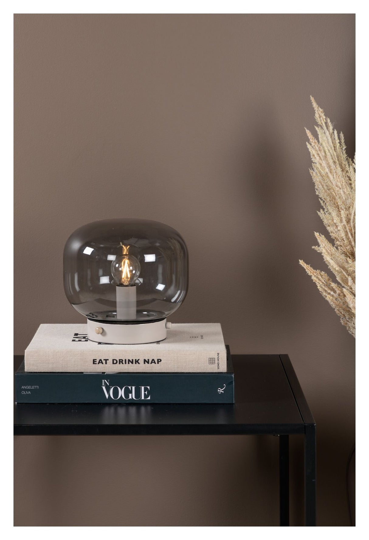 Bollonelie Table lamp, Beige/Black smokey glass