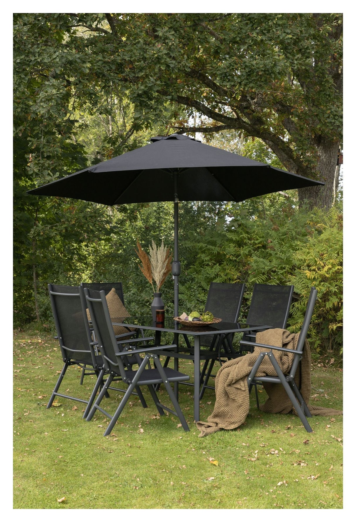 Brekki Garden furniture set incl. Parasol - Black