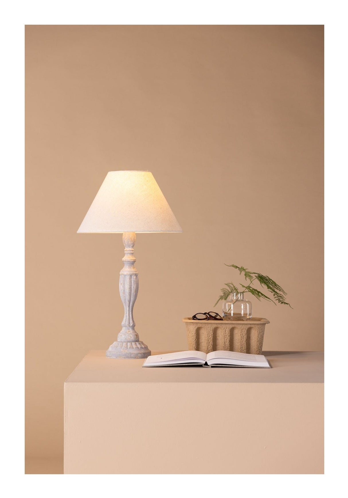 Caen Table Lamp, Wood, Beige