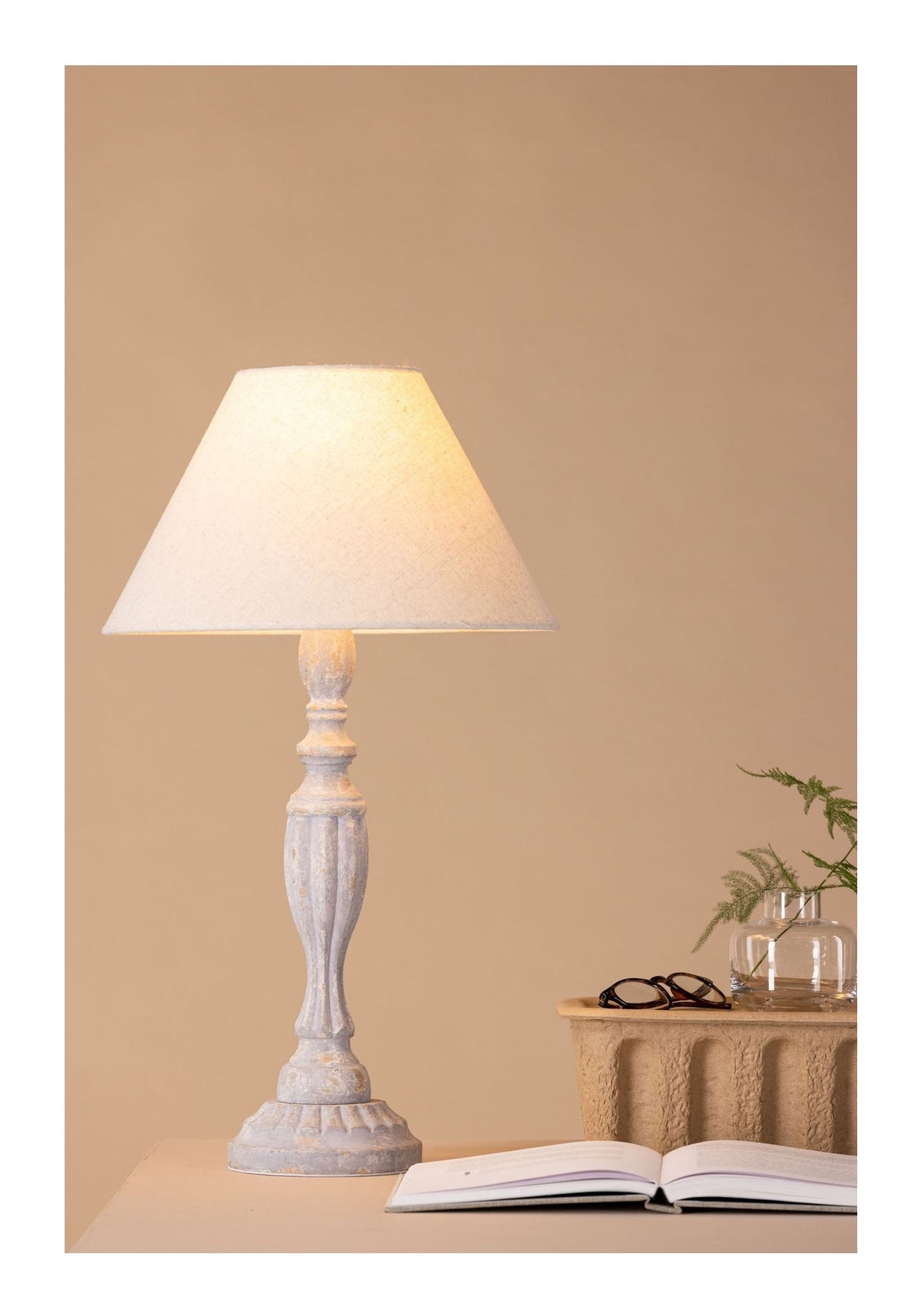 Caen Table Lamp, Wood, Beige