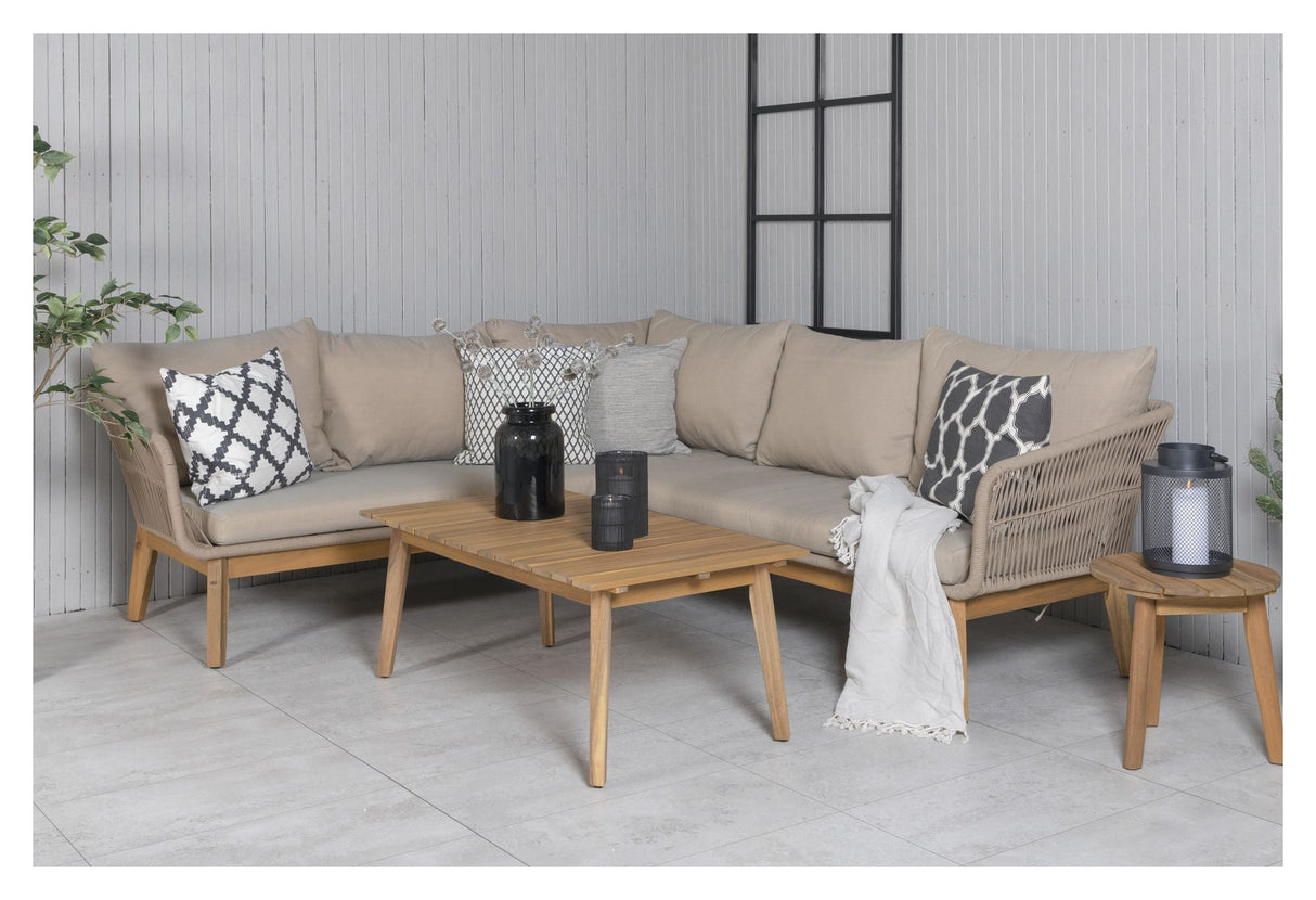 Chania corner sofa with table, Acacia wood with latte cushions