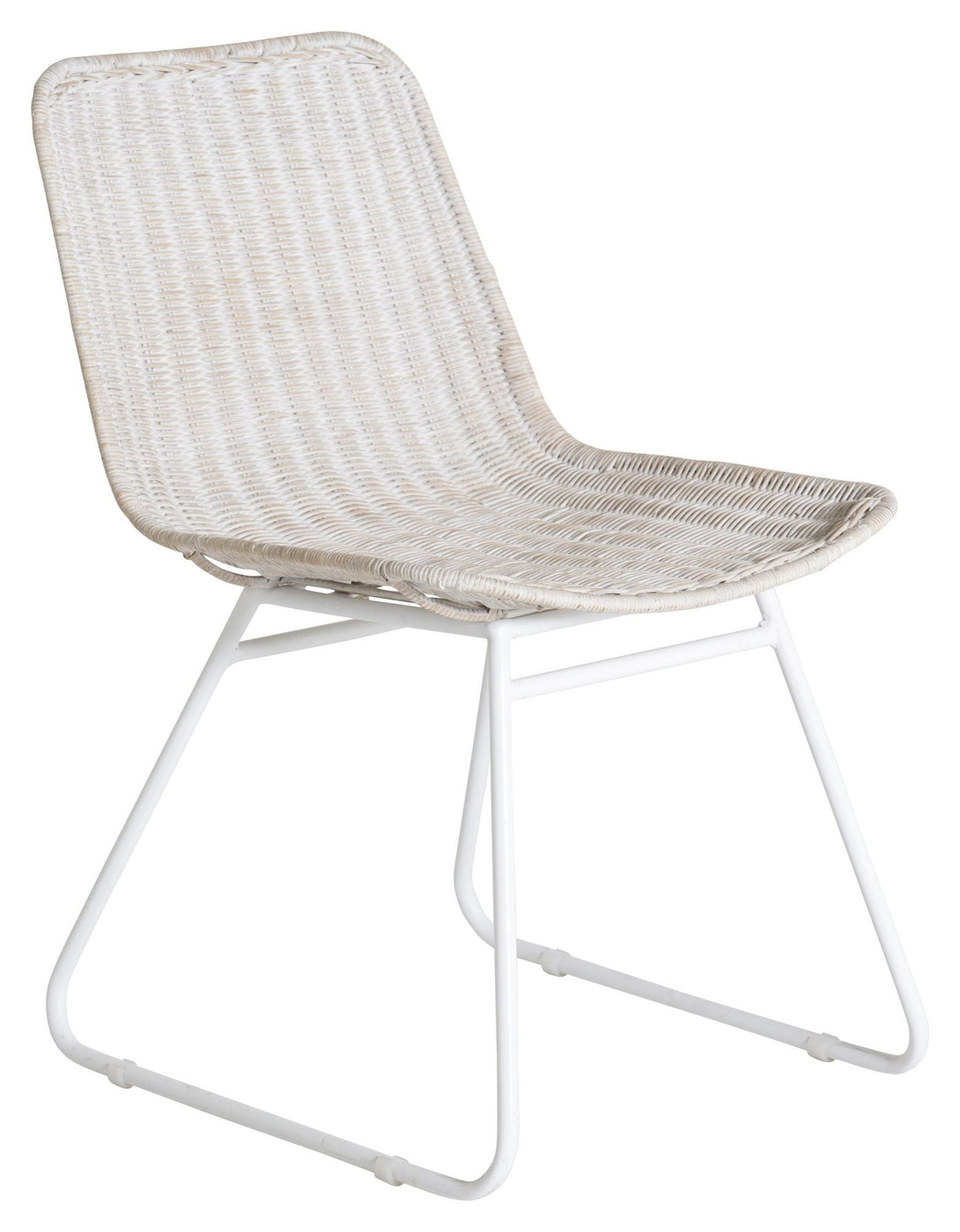 Cirebon Dining chair, White rattan, white metal legs