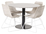 Cirebon Dining chair, White rattan, white metal legs