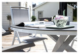 Copacabana, Garden Table Ø140, White Alu/Gray Spray Glass