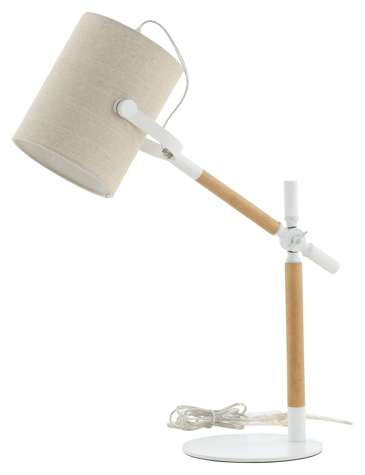 Dennis Table Lamp, White/Beige Linen