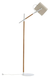 Dennis Floor Lamp, White/Beige Linen