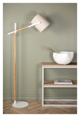 Dennis Floor Lamp, White/Beige Linen