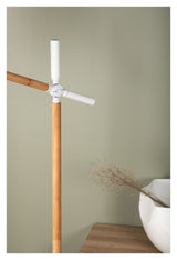 Dennis Floor Lamp, White/Beige Linen