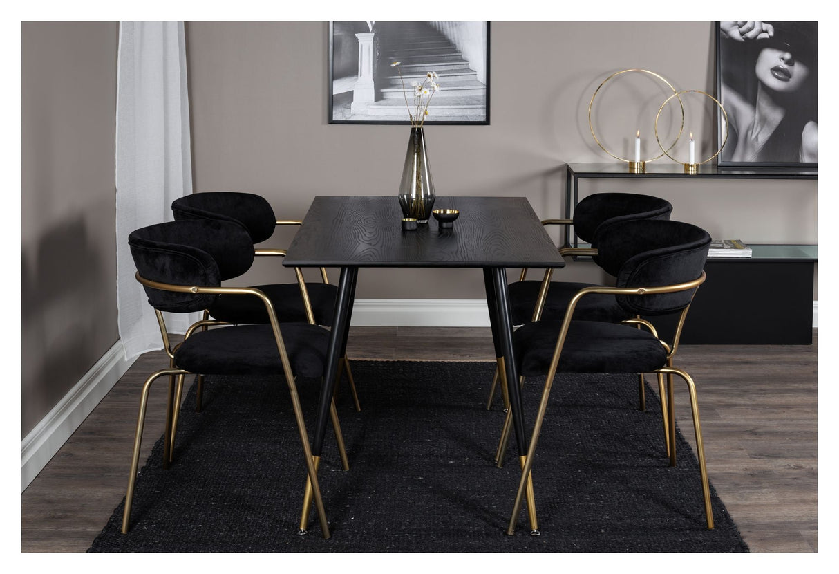 Dipp Dining table, Black veneer with brass, 120x85