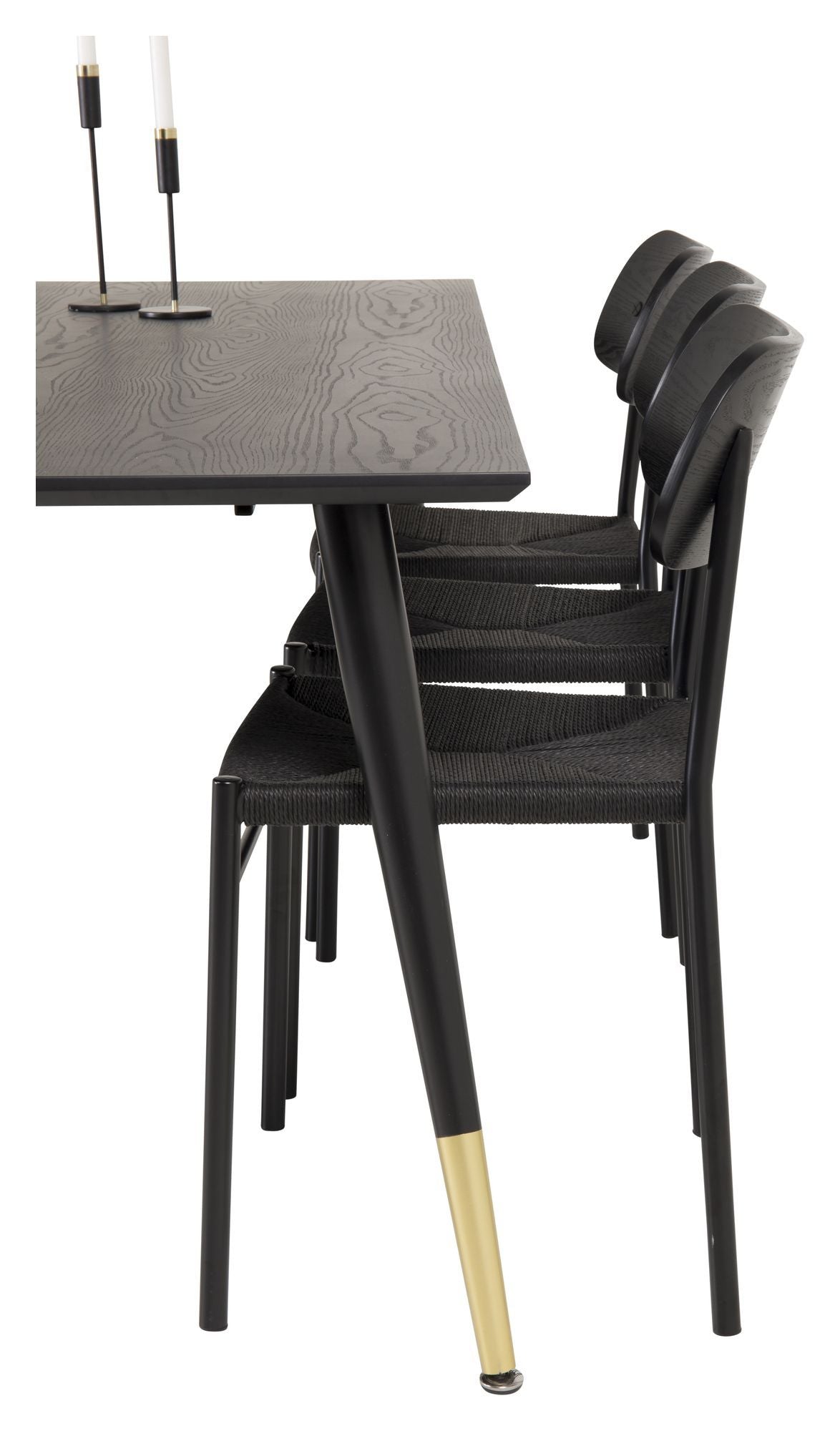 Dipp Dining table, Black Veneer with brass, 90x180