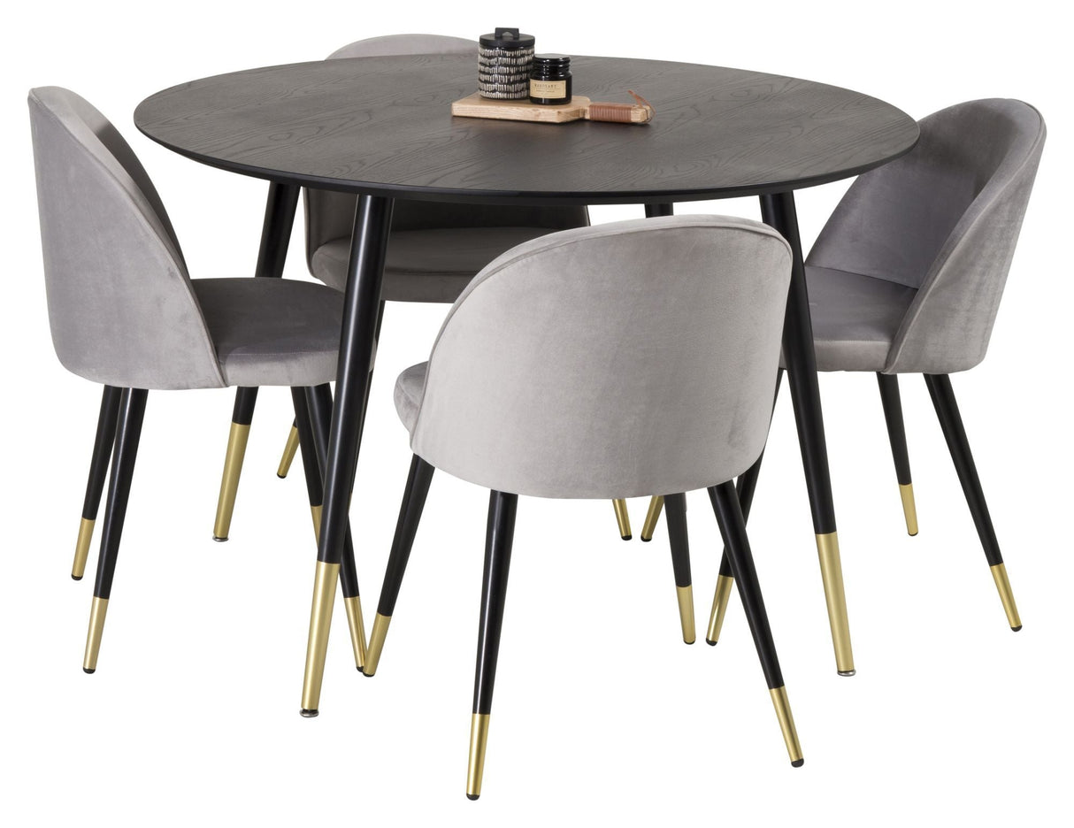 Dipp Dining table, Black Veneer with brass, Ø115