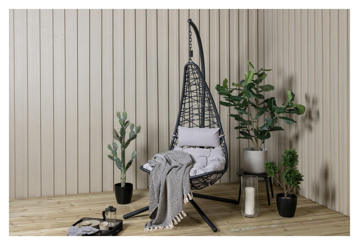 Edinburgh Hanging Chair, Black w. gray cushion