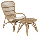 Ella Lounge Chair, Rattan with off-white cushion incl. Footstool